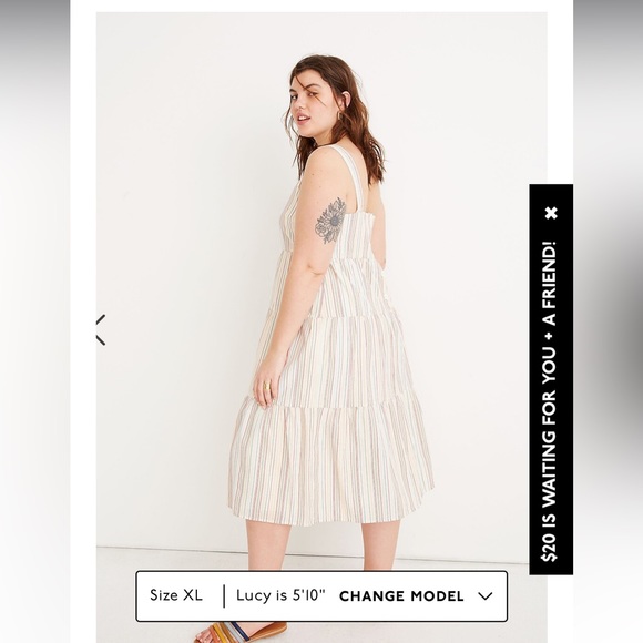 Size 12 madewell Button-Back Tiered Dress in Textural Rainbow Stripe - Picture 3 of 8